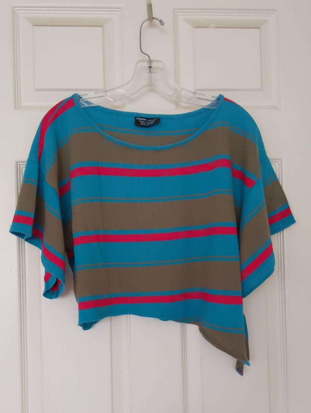 VTG Pierre Cardin Teal, Olive & Red Striped Crop Top. Made In Italy.